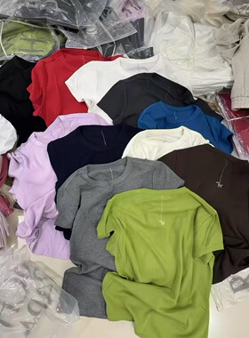 RICHPAPA圆领薄款后背刺绣基础款T恤裸感透气微修身正肩百搭短袖