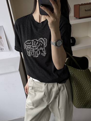 ONE26871夏季韩国大象印花短袖T恤女圆领显瘦百搭天丝棉打底上衣