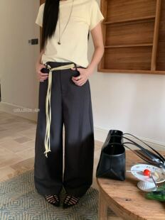 宽松阔腿拖地长裤 韩国chilling41BK559配腰绳休闲裤 女2026春新款