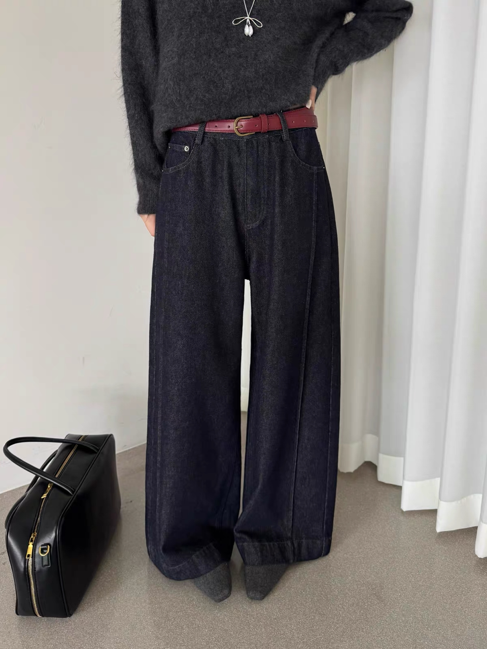 TOP约澜68137加绒韩系直筒牛仔裤女2026冬新款高腰显瘦小个子长裤