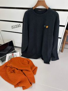 ONE51325圆领南瓜设计感长绒棉加绒黑灰色长袖 宽松女冬 T恤打底衫