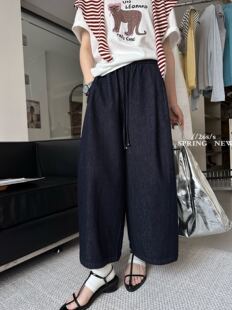 女宽松显瘦小个子九分气球裤 高腰抽绳阔腿牛仔裤 新款 ONE2657春季