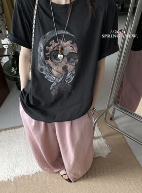 ONE2026新款夏季时尚人物印花短袖T恤女韩系甜美减龄休闲上衣one
