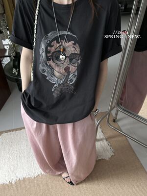 ONE2026新款夏季时尚人物印花短袖T恤女韩系甜美减龄休闲上衣one