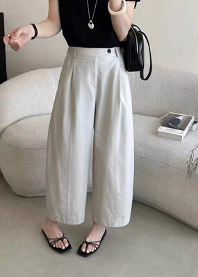 卡麦2026夏季新款高腰显瘦九分阔腿休闲裤女宽松百搭直筒弯刀裤子