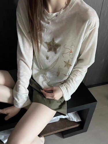 83A正品21281重工烫钻五角星面膜T恤女2026夏季新款防晒上衣潮
