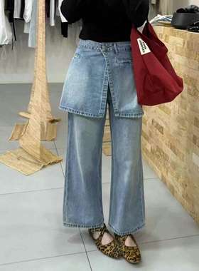 卡蔓恩茜enxi韩标2908春季可拆卸屁帘直筒九分牛仔裤女阔腿裤