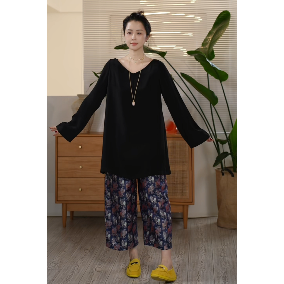 Y【叭哒不惑】飞马裤  桑蚕丝蜀锦松紧腰休闲阔腿裤时尚百搭