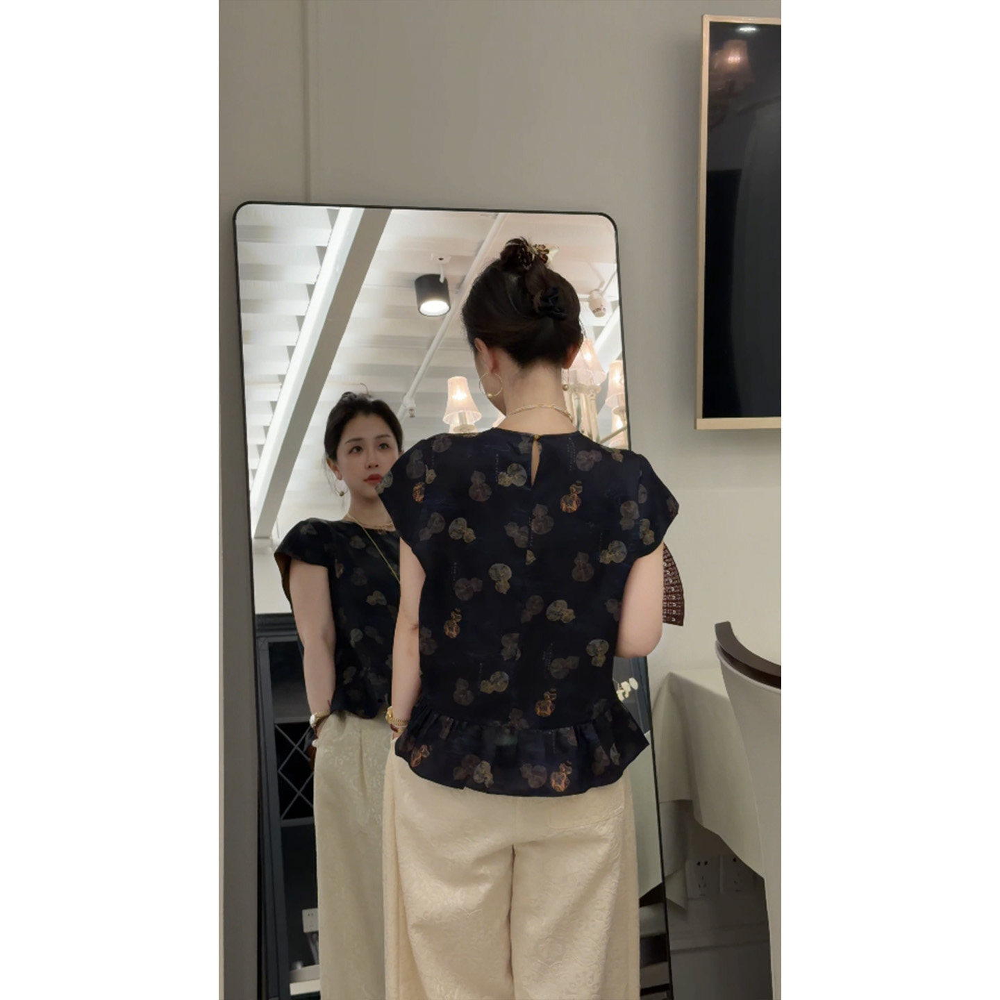 X【叭哒不惑】宿集 桑蚕丝中式国风葫芦印花宽松减龄百搭短袖上衣