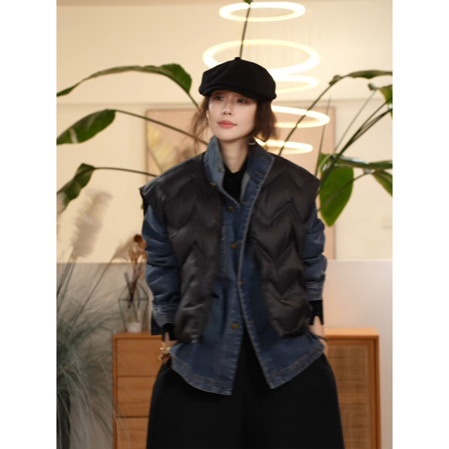 Y【叭哒不惑】小饼干 白鸭绒纯色简约宽松圆领马甲无袖羽绒服外套