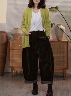Y 【叭哒不惑】 拽裤 棉植绒牛仔松紧高腰宽松显瘦弯刀裤阔腿裤
