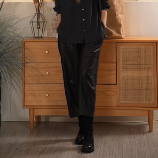 植鞣小羊皮简约宽松休闲阔腿裤 少年 叭哒不惑 Y库茵