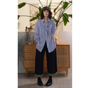 Y【叭哒不惑】 云松裤 棉牛仔宽松阔腿裤女时尚休闲百搭显瘦裤子