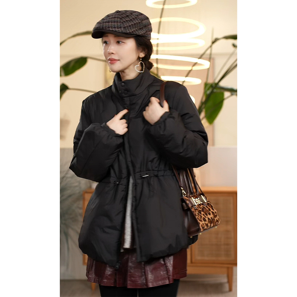 Y【叭哒不惑】墨束 新雪丽时尚收腰休闲百搭纯色保暖立领棉服