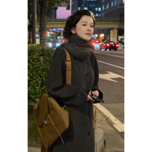 Y【叭哒不惑】阿那亚 羊毛绢丝时尚气质百搭宽松长款女士毛呢大衣