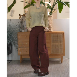 T【叭哒不惑】通勤裤 亚麻棉简约高级时尚弯刀宽松长裤阔腿裤休闲