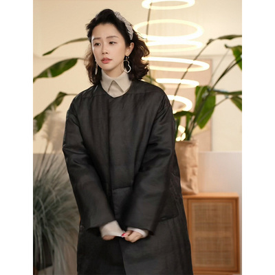 桑蚕丝香云纱鹅绒服百搭国风长款