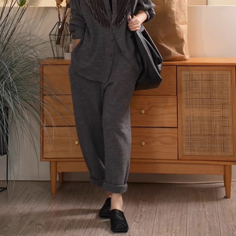 X【叭哒不惑】夜航曲下 羊毛宽松百搭针织阔腿裤休闲裤纯色极简风,女装/女士精品,休闲裤,淘宝优惠券,粉丝福利购,淘宝优惠卷