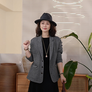 X【叭哒不惑】锋潮  绵羊毛亚麻复古松弛感老钱风西装外套女时尚
