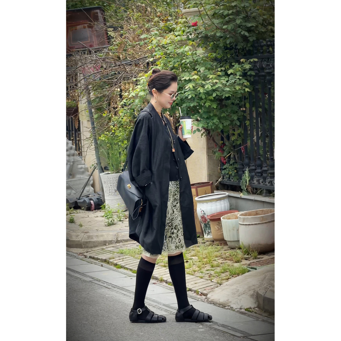 X【叭哒不惑】寻野 桑蚕丝龟纹香云纱中式国风风衣外套女宽松百搭