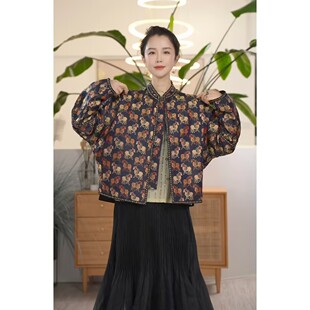 C【叭哒不惑】桑蚕丝蜀锦瑞马纹新中式重工马年短外套女气质上衣