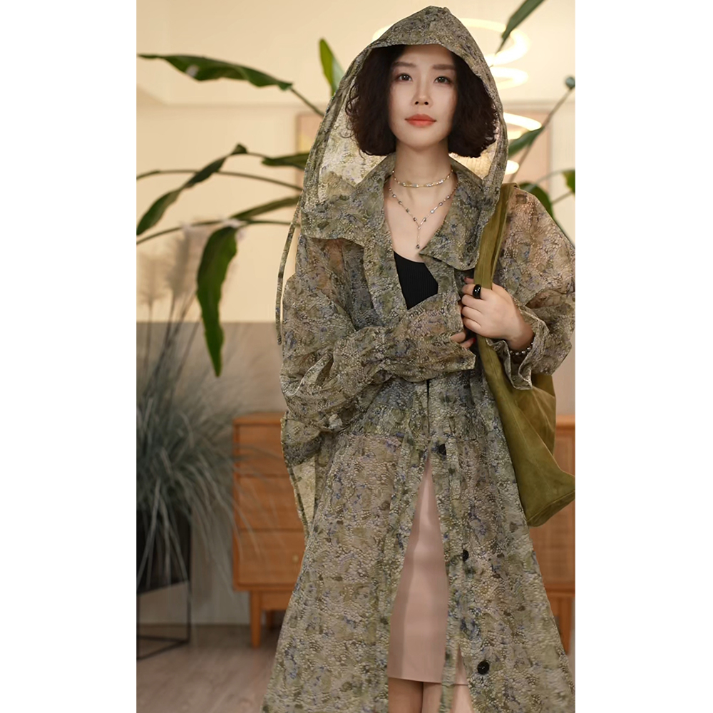 X【叭哒不惑】小森林 时尚复古高级连帽风衣薄款宽松外搭防晒上衣