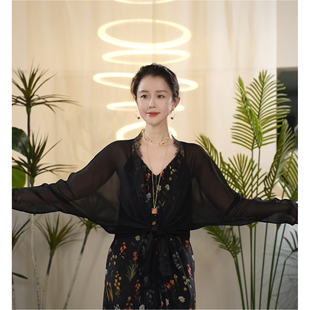 Y【叭哒不惑】 云间纱 桑蚕丝蕾丝轻薄长袖上衣女时尚气质外套