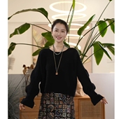 百搭 绵羊毛气质韩系不规则圆领上衣针织衫 叭哒不惑 黑松露