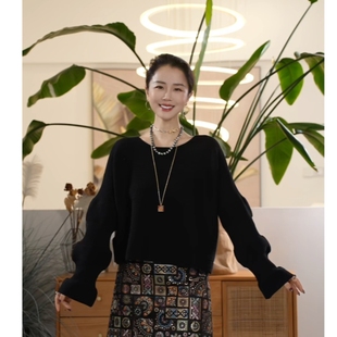 X【叭哒不惑】黑松露 绵羊毛气质韩系不规则圆领上衣针织衫百搭