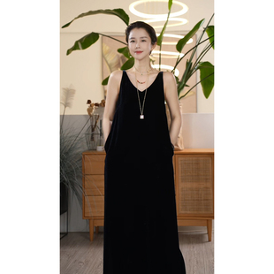 X【叭哒不惑】酒心糖 桑蚕丝丝绒吊带连衣裙女高级感气质长裙