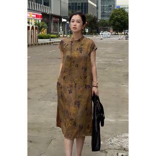 X【叭哒不惑】桑蚕丝香云纱花萝中式连衣裙女气质百搭宽松