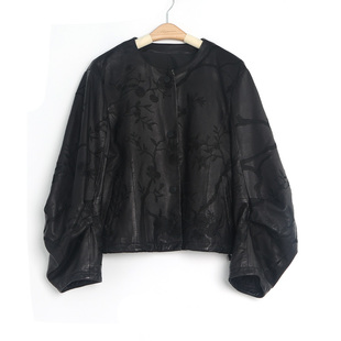 X【叭哒不惑】冷萃 绵羊皮纯色国风印花百搭长袖圆领皮衣外套