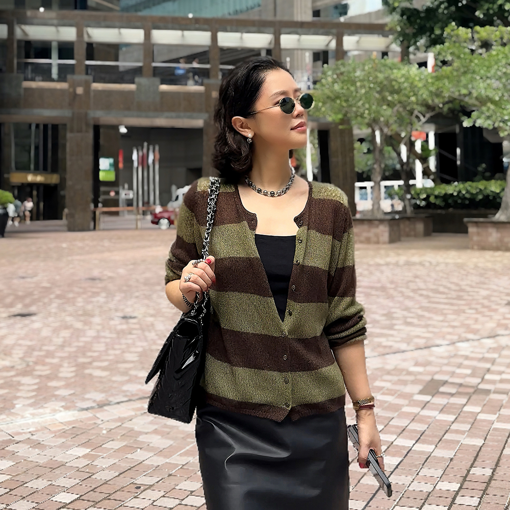 复古条纹针织衫开衫女百搭上衣