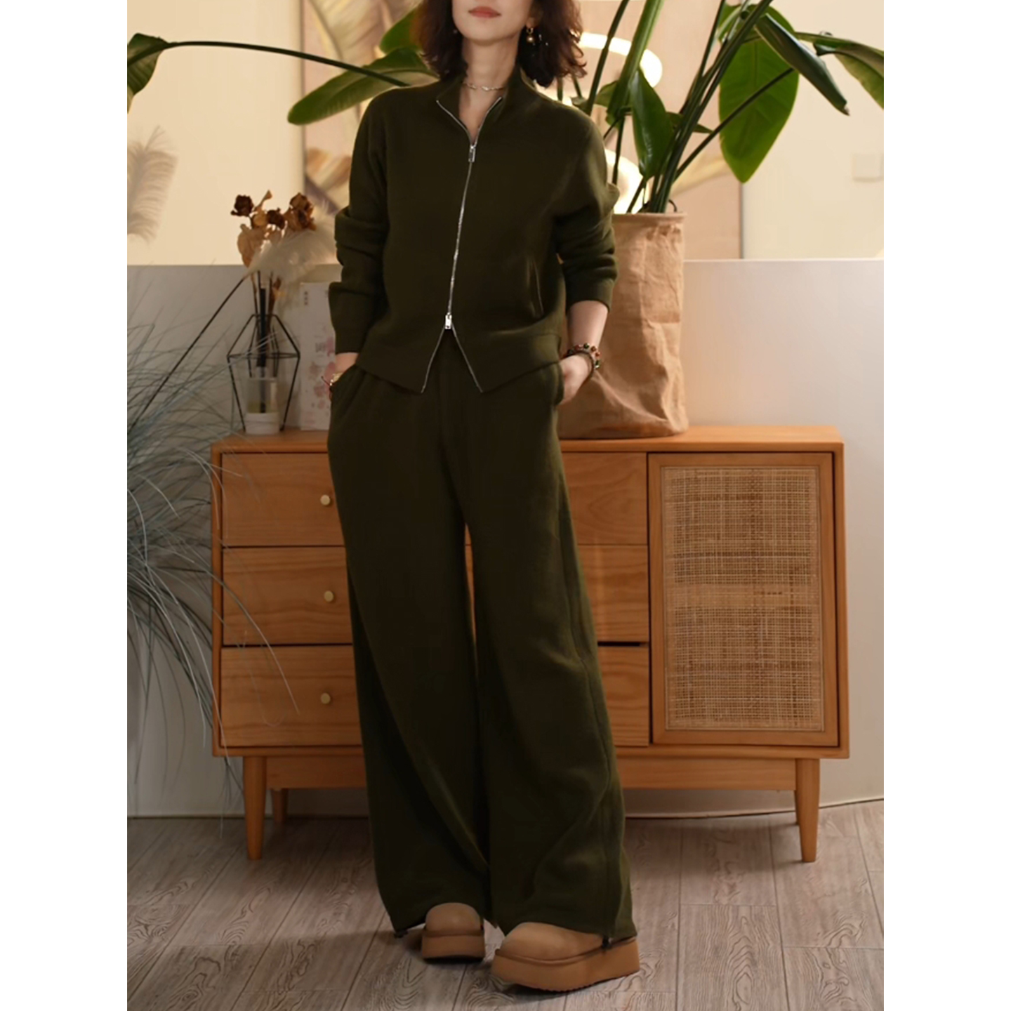 高腰百搭库茵阔腿裤羊毛