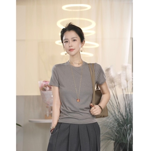 亚麻莱赛尔简约舒适短袖 上衣女时尚 百搭T恤 叭哒不惑