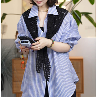 Y【叭哒不惑】棉镂空钩花围巾外搭蕾丝披肩三角巾时尚百搭