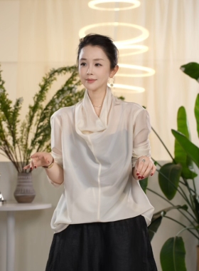 X【叭哒不惑】白涟 桑蚕丝荡领设计感通勤百搭衬衫女时尚上衣