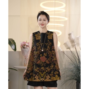 宽松马甲外套女气质百搭 桑蚕丝重工提花鎏金无袖 叭哒不惑