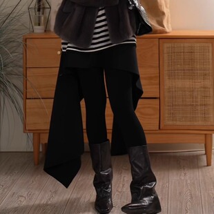 X【叭哒不惑】叮铃咣当 羊毛真丝羊绒高腰不规则飘带A字半身裙女