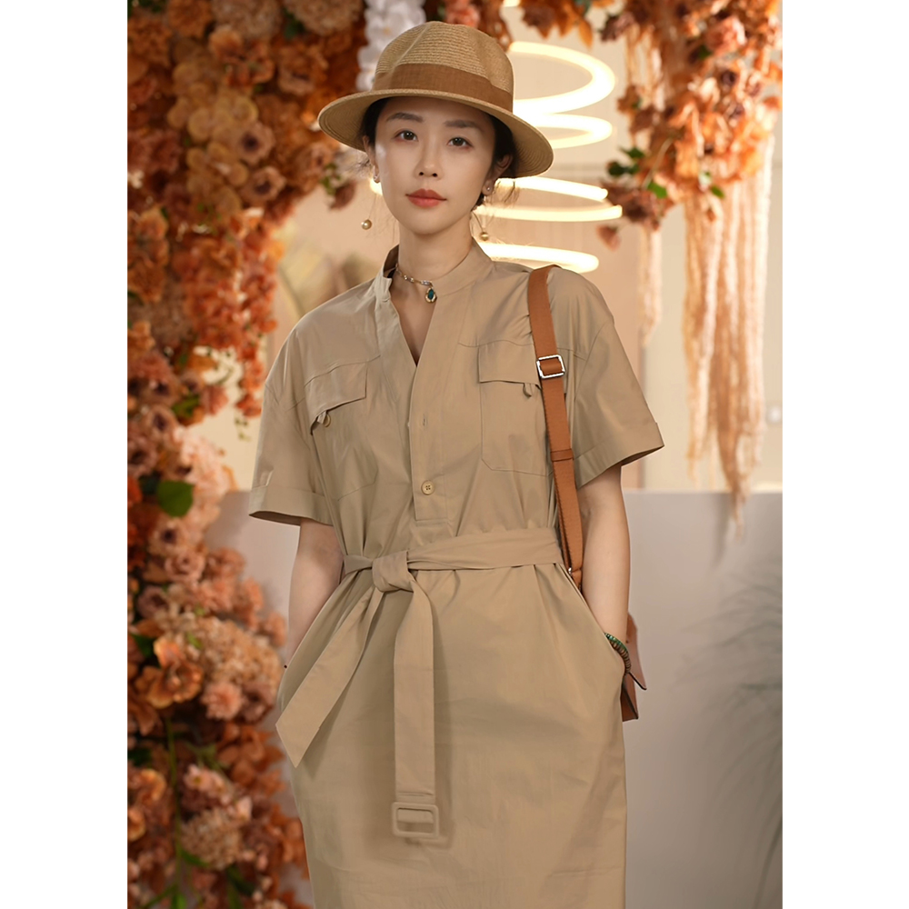 X【叭哒不惑】硬朗线条 棉衬衫连衣裙工装风宽松休闲气质百搭裙子