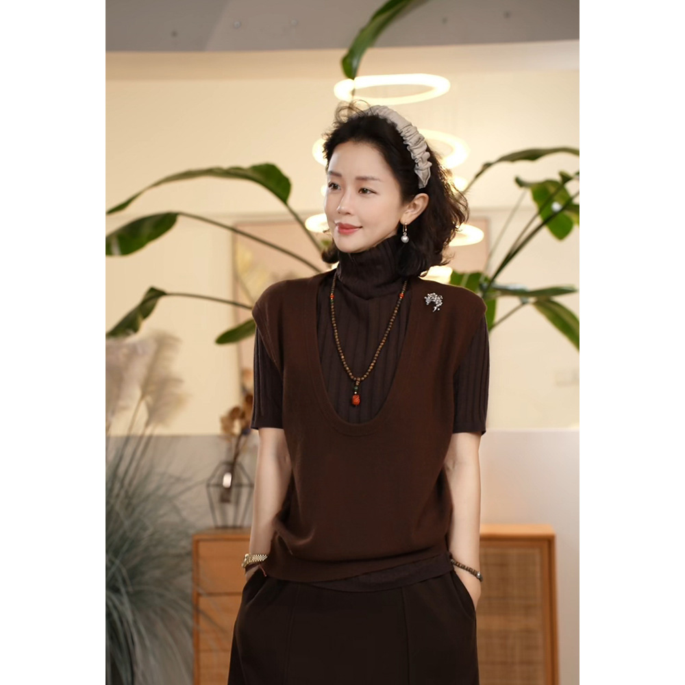 Y【叭哒不惑】叶影 羊毛休闲毛针织衫纯色宽松无袖针织背心