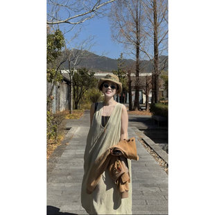 X【叭哒不惑】丁香花 绵羊毛气质V领连衣裙纯色百搭长裙无袖舒适