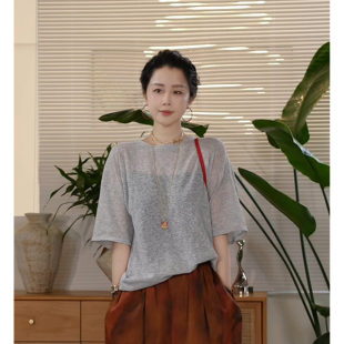 X【叭哒不惑】闲叙 亚麻纯色慵懒风圆领宽松百搭短袖T恤上衣