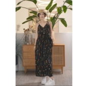 吊带印花气质宽松长款 桑蚕丝时尚 小溪生活 连衣裙 叭哒不惑