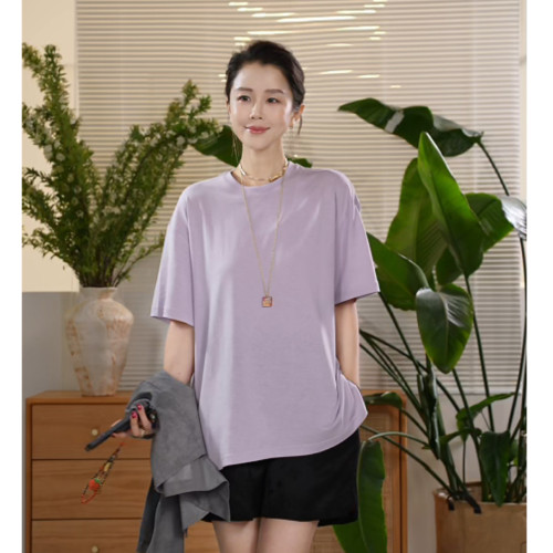 Y【叭哒不惑】棉纯色简约宽松圆领T恤百搭舒适套头上衣