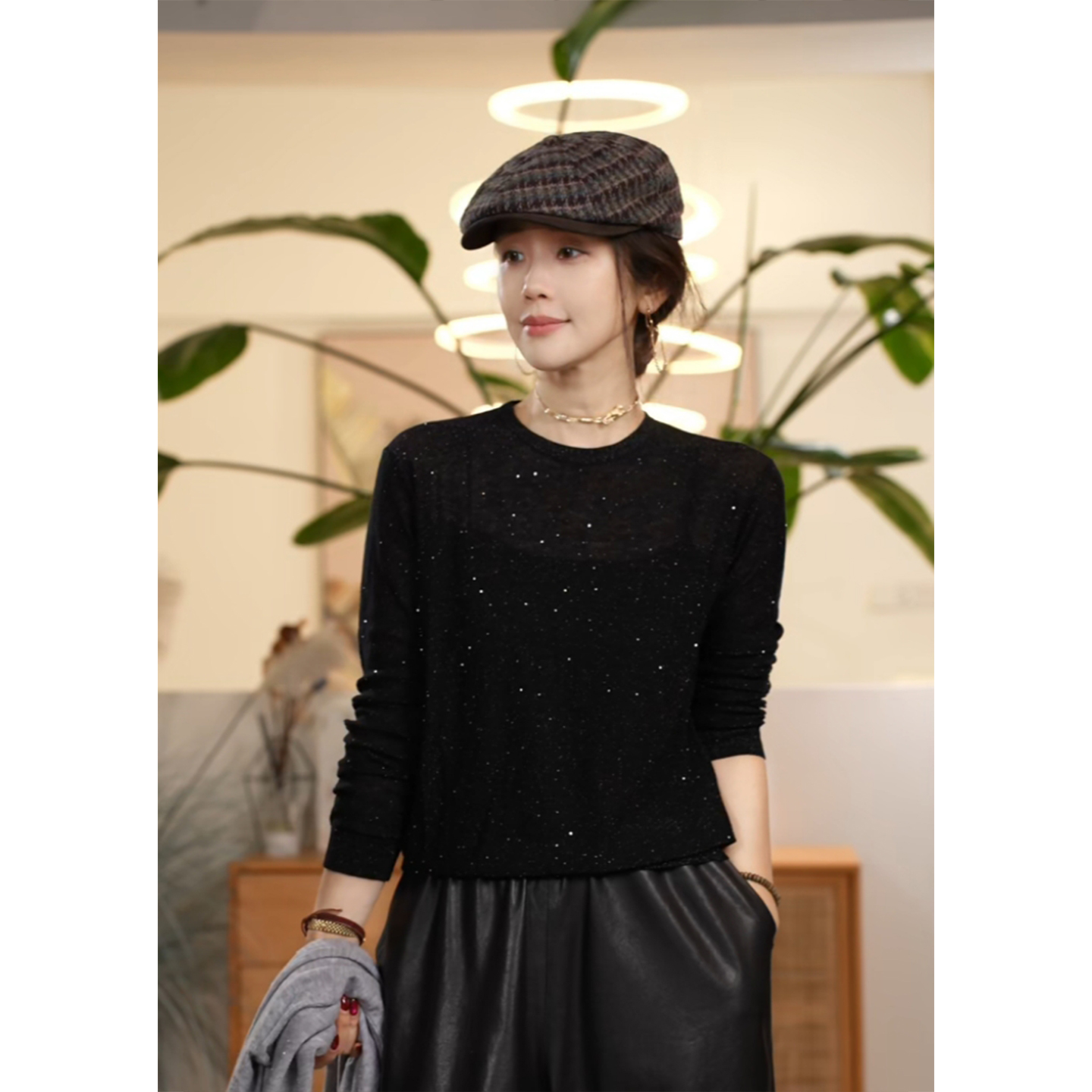 亮片针织衫百搭套头上衣
