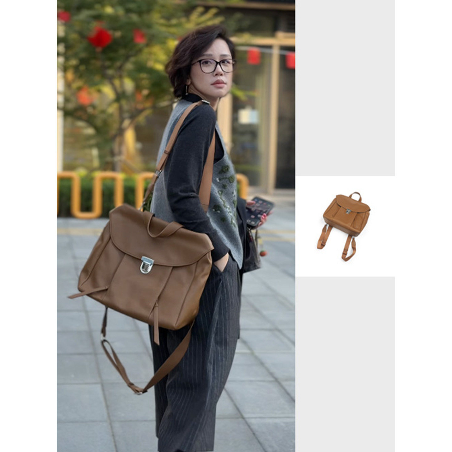 Y【叭哒不惑】牛皮简约风双肩包休闲女士复古百搭减龄包包