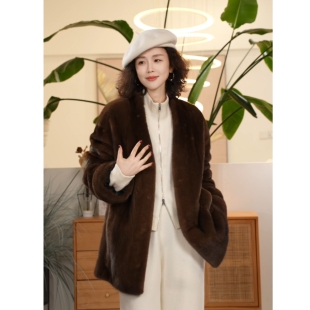 单排扣V领卷袖 水貂长袖 百搭舒适皮草外套 叭哒不惑