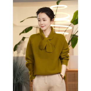设计师款 绵羊毛针织百搭纯色长袖 回忆 显瘦翻领毛衣 叭哒不惑