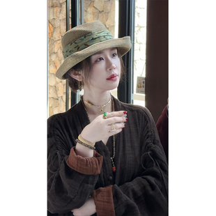 X【叭哒不惑】盛放 亚麻复古翻领落肩设计感外套女气质中长款上衣
